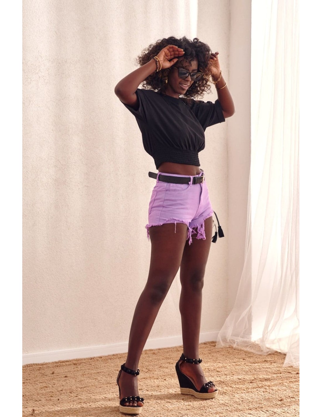 Pantaloni scurți din denim violet 6300 - Magazin online - Boutique